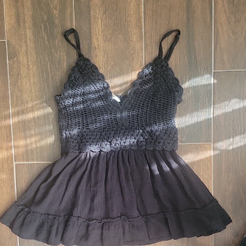 Blush Black Crochet Top